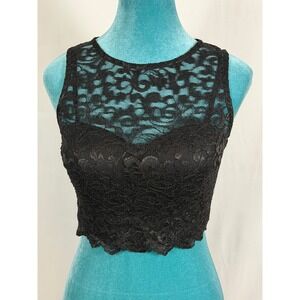 CITY STUDIO Black Glitter Lace Crop Top Zipper Back Juniors 3 (Womens XS/0)